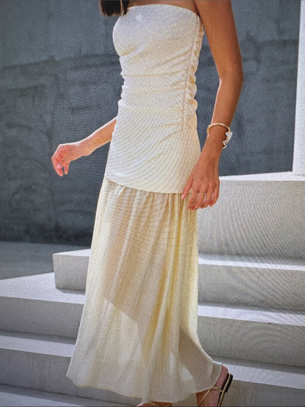 Strapless semi sheer crutches pale yellow Maxi Dress Commense xs new